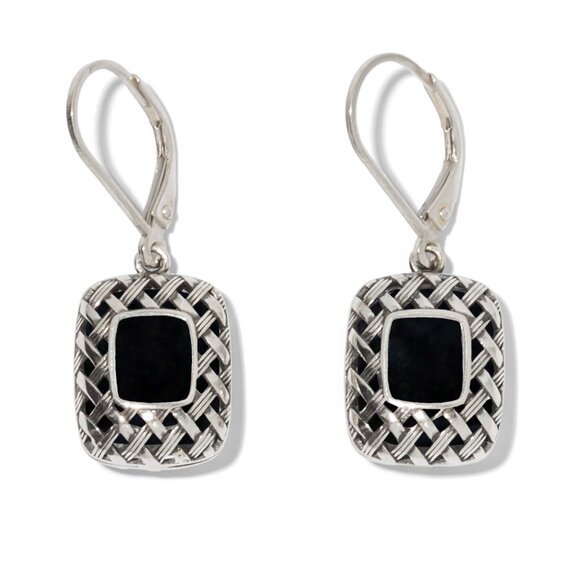 Recycled Antique Black Depression Glass Vintage Quilted Square Earrings - Picture 1 of 6